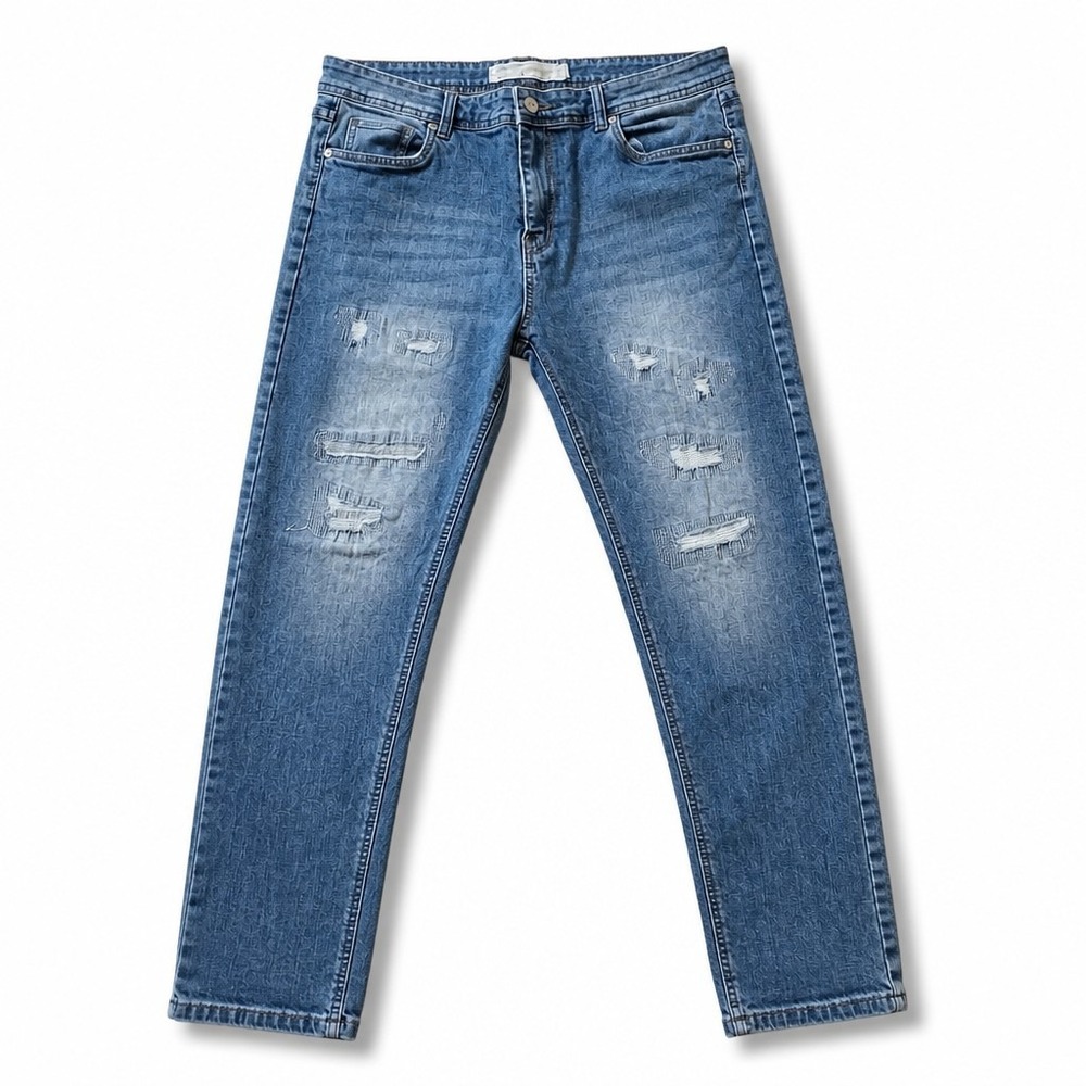 Refinery Republic Womens‎ Distressed Straight Leg Jeans Blue 36 x 29